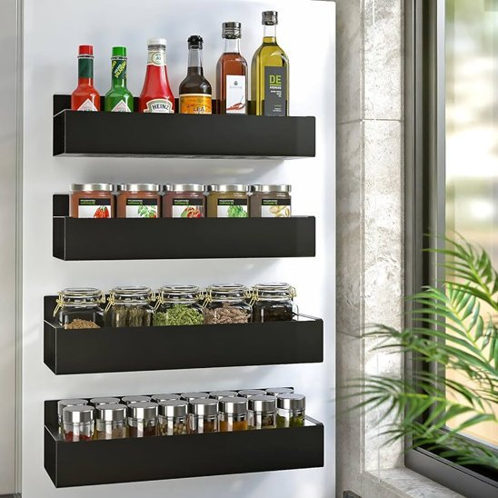 Étagère à épices | Métal noir mural - Maison Rangement Jardin