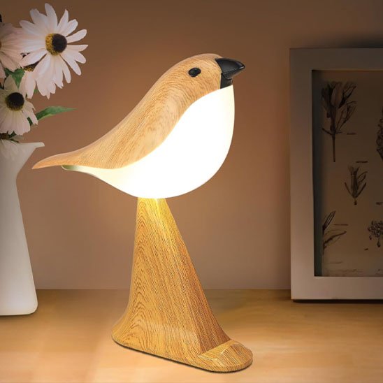 Lampe de chevet tactile | Oiseau Bois Naturel - Maison Rangement Jardin