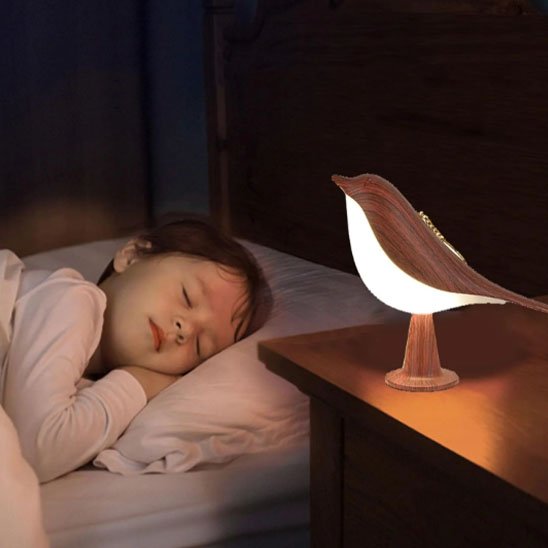 Lampe de chevet tactile | Oiseau Bois Naturel - Maison Rangement Jardin