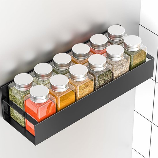 Étagère à épices | Métal noir mural - Maison Rangement Jardin