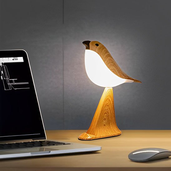 Lampe de chevet tactile | Oiseau Bois Naturel - Maison Rangement Jardin