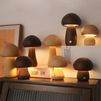 Lampe champignon | Bois naturel - Maison Rangement Jardin