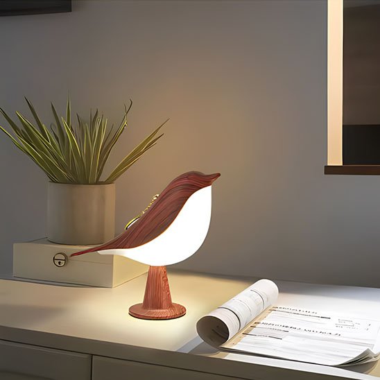 Lampe de chevet tactile | Oiseau Bois Naturel - Maison Rangement Jardin