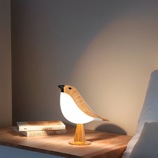 Lampe de chevet tactile | Oiseau Bois Naturel - Maison Rangement Jardin